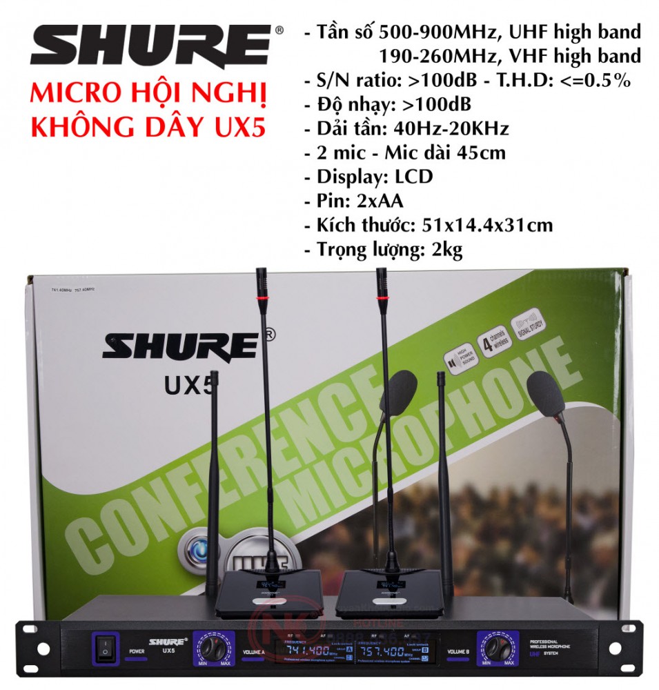 Micro hội nghị Shure UX5 - 2 mic không dây