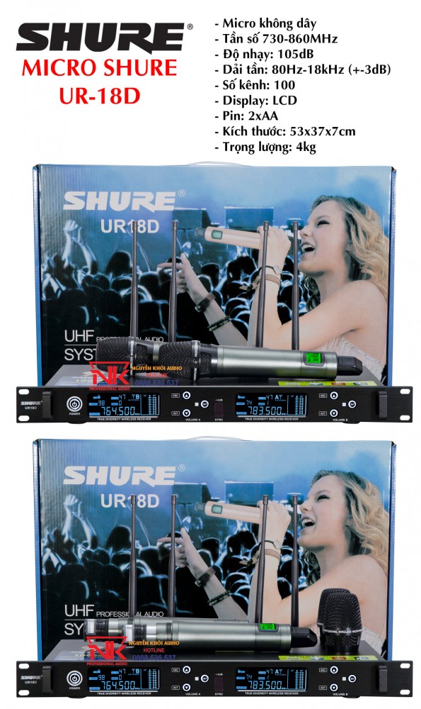 Micro Shure UR18D - 4 sóng