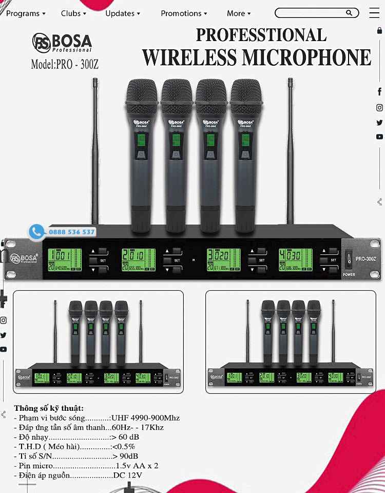 MICRO KHÔNG DÂY 4 MIC BOSA PRO-300Z